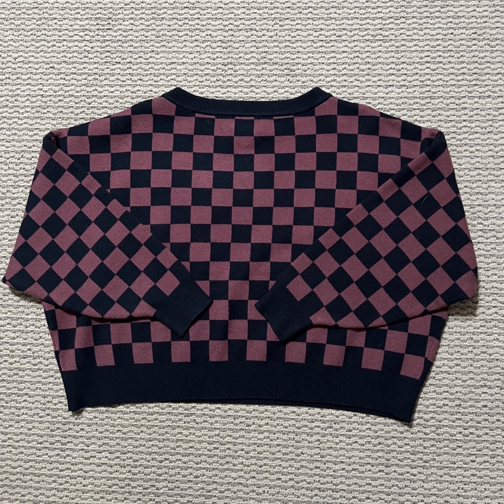 Checkered Crew Neck Sweater - Black and Brown - Picture 6 of 12